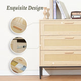 CCF Rattan Dresser 3 Drawer Dresser for Bedroom Mid Century Modern Dresser Natural Rattan Chest of Drawer Light Wood Dresser Boho Dressers for Entryway,Bedroom,Living Room,，Hallway，31.5'*31.5'*15' CCF