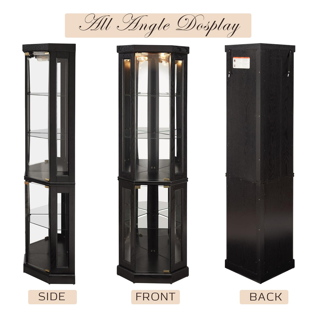 Eyisean 70" Lighted Glass Corner Curio Cabinet, Display Cabinet with Elegant Tempered Glass Door, China Cabinet with Light Bulb, Mirrored Back Panel, Rack for Living Room Storage (Black) Eyisean