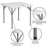 Flash Furniture Elon 2.85' Square Plastic Folding Event Table for Indoor/Outdoor Events, Portable Banquet Table with Locking Legs, White Flash Furniture