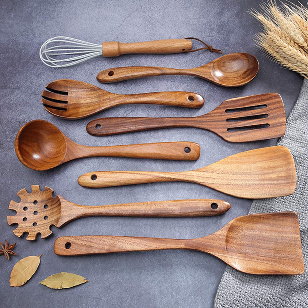 DDJSJ Teak Kitchen Utensils,Wooden Soup Spoon Kitchenware Seasoning Scoop Dipping,Oil Dipper,Meal Rice Scoop,Natural Utensils Handcrafted Cutlery Tool (soup spoon(10.6x3.15in))…