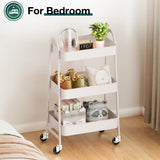 SMUG 3 Tier Rolling Cart - Metal Utility Carts on Lockable Caster Wheels, Mobile Storage Shelves Organizer for Livingroom, Bathroom, Kitchen, Bedroom & Narrow Places, White SMUG