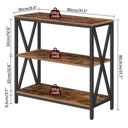 MAHANCRIS Sofa Table, Industrial Console Table, 3-Tier Narrow Side Table with Open Shelves, Foyer Table for Entryway, Hallway, Kitchen, Living Room and Bedroom, Easy Assembly, Rustic Brown CT - WoodArtSupply