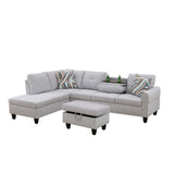 HFYee L Shaped Couch Sectional Couch Morden Sofas for Living Room Upholstered Futon Sofa Bed with Storage Ottoman and Cup Holders for Reception Room and Apartment, Grey White HFYee