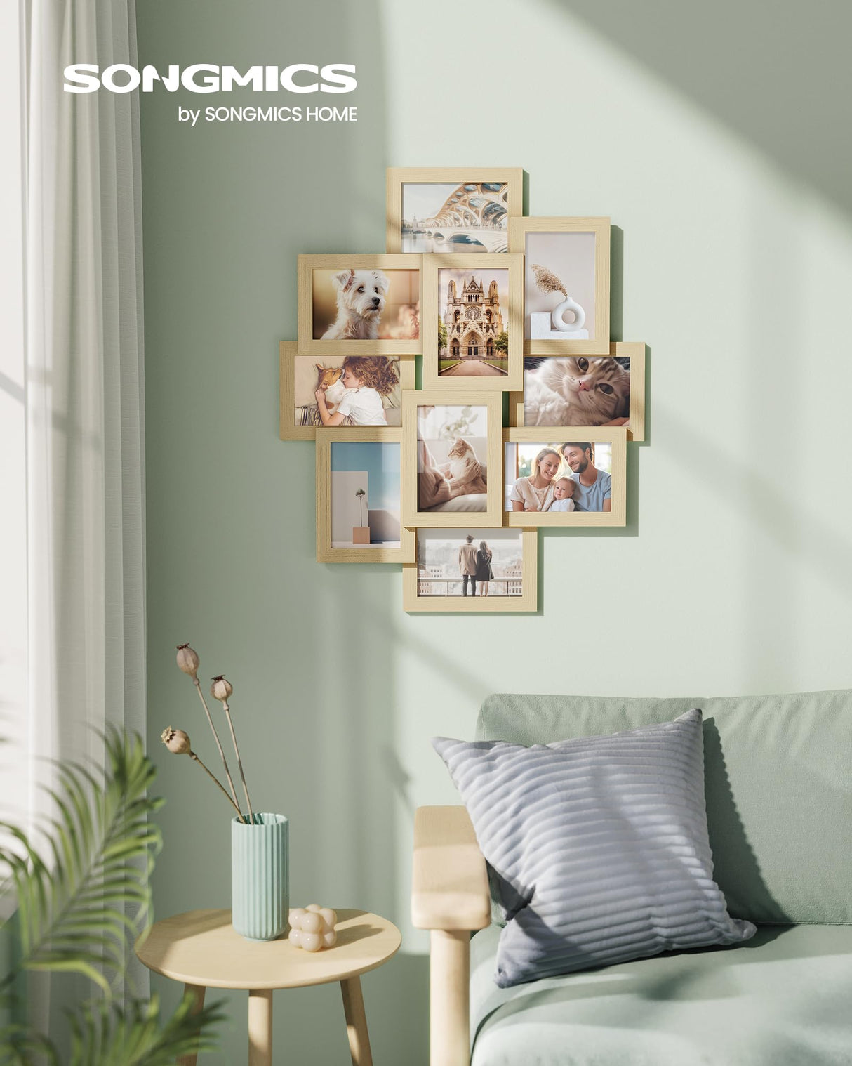 SONGMICS Collage Picture Frames, 4x6 Picture Frames Collage for Wall Decor, 10 Pack Photo Collage Frame for Gallery, Multi Family Picture Frame Set, Glass Front, Assembly Required, Natural Beige SONGMICS