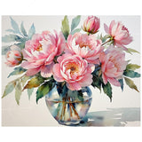 Peony Bloom Paint by Numbers Kit for Adults - DIY Pink Flowers in Glass Vase and Petals Falling Painting on Canvas 16x20 Inches, Acrylic Paint Set for Beginners, Art for Home Decoration Gift TAOPAOLAB
