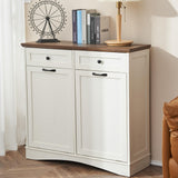 OUTGUAVA Double Tilt Out Trash Cabinet Kitchen Trash Bin Cabinet Recycling Trash Cabinet with Hideaway Drawers, 2x13 Gallons Pet Proof Trash Can Cabinet for Kitchen Living Room, Vintage White OUTGUAVA