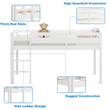 Costzon Twin Loft Bed, Solid Wood Low Loft Bed w/Guard Rail and Ladder, Boys & Girls Twin Bed for Kids Room, No Box Spring Needed, Classic Children Low Loft Bed with Storage for Bedroom, White Costzon