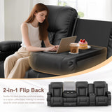 YONISEE 4 Seat Recliner Sofa with Flip Backrest Design, Loveseat Reclining Sofa with Storage Console, Drawer, USB Ports, 2 Cell Phone Holder, Loveseat Recliner Couch for Living Room (Black) YONISEE
