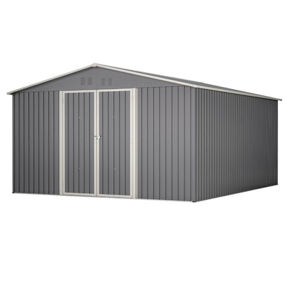 Thanaddo 11x13 FT Outdoor Storage Shed, Metal Steel Utility Tool Shed Storage House with Double Lockable Doors & Air Vent for Backyard Garden Patio Lawn Gray - WoodArtSupply