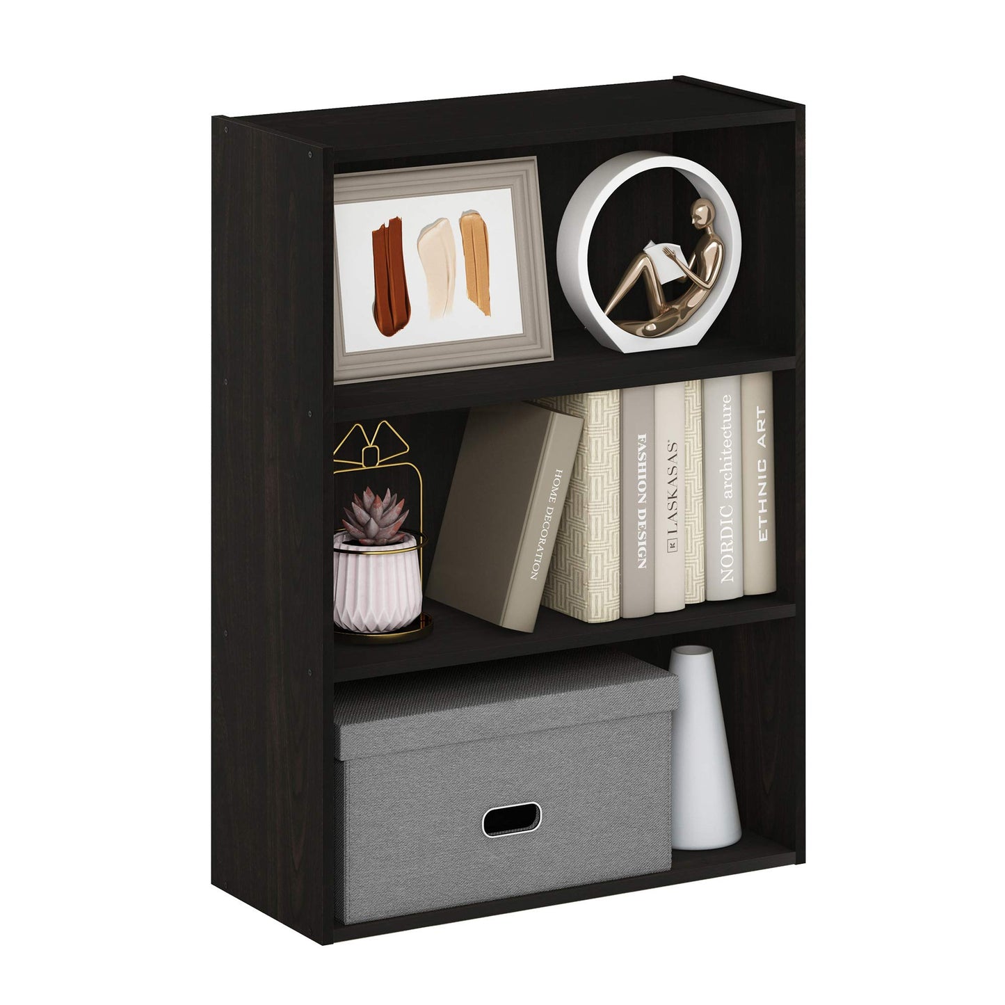 Furinno Pasir 3-Tier Open Shelf Bookcase, Dark Espresso - WoodArtSupply