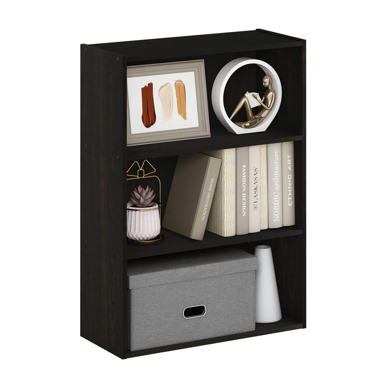 Furinno Pasir 3-Tier Open Shelf Bookcase, Espresso Furinno
