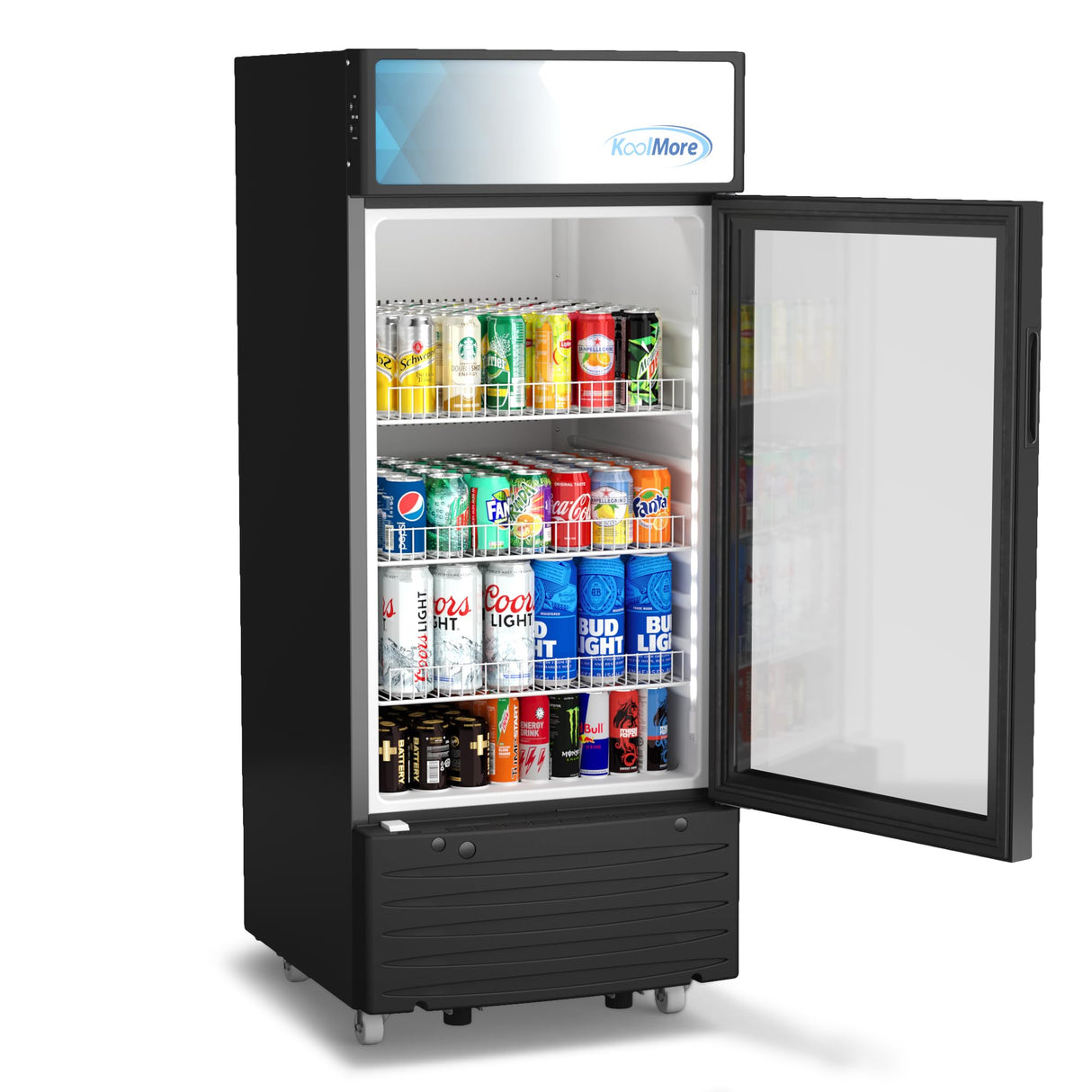 KoolMore KM-MDR-1D-6C 6 Cu. Ft. Commercial One Glass Door Display Upright Beverage Refrigerator Cooler Merchandiser-22.8 in. x 21.4 in. x 52.7 in. [Black] KoolMore