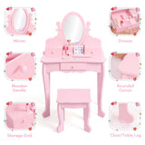 GarveeHome Kids' Vanity Set with Mirror, Makeup Table and Stool for Girls, Vanity Desk and Chair with Wood Makeup Playset for 4-9 Girls, Pink GarveeHome