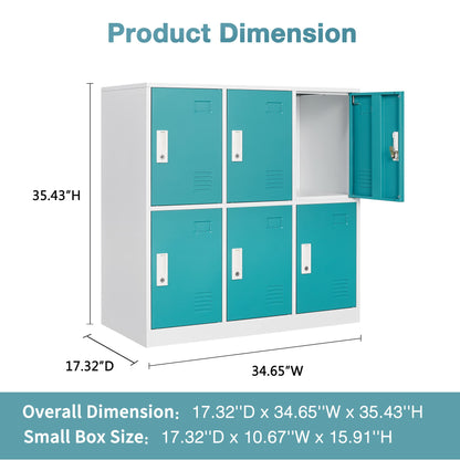 Rophefx Metal Locker, 6-Door Steel Locker Storage Cabinet, Home and School Storage Cabinet for Students Employees (17.32" D x34.65 W x35.43 H, Blue) - WoodArtSupply