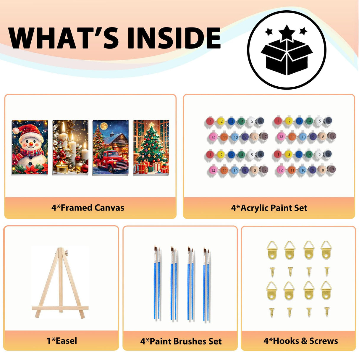 4 Pack Christams Paint by Numbers Kit for Adults with Frame and Wooden Easel, Christams Paint by Number Kit, Acrylic Painting Crafts for Home Decor Gift (7.8x11.8inch Snowman Candle Truck Tree) CRZMODE