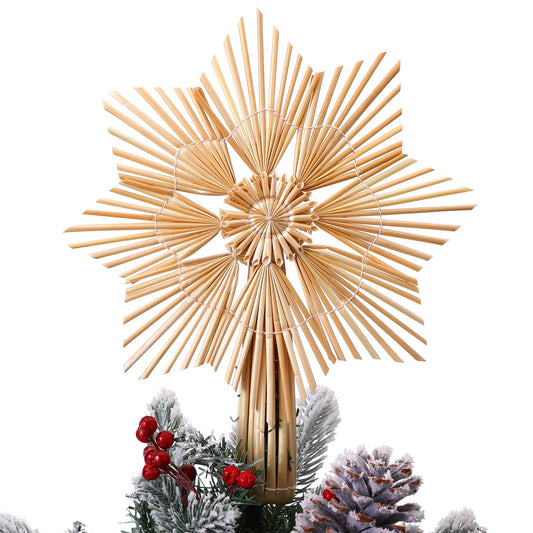 Lineshading Christmas Straw Star Snowflake Tree Topper Straw Ornaments 10 x 12 Inch Swedish Style Nordic Tree Topper for Christmas Tree Office Home Indoor Desktop Adults Decoration(Classic)