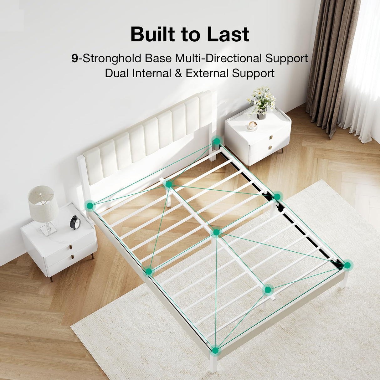 Novilla King Bed Frame with Piano Keys Headboard and Footboard, Metal Platform Bed Frames King Size, No Box Spring Needed, Easy Assembly, Steel Slats Support, Velvet White Novilla