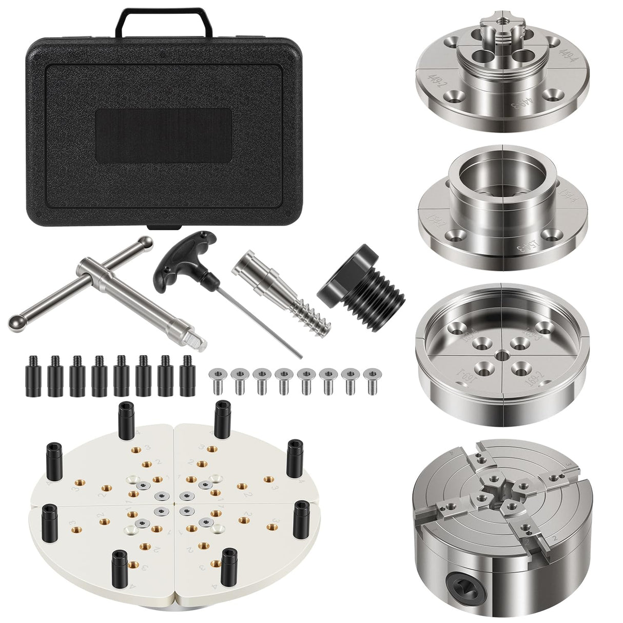 4 Inch Wood Lathe Chuck Set 1" x 8 tpi, Self Centering 4 Jaw Wood Turning Chuck set with 3 frequently used types of Jaws Deargooday