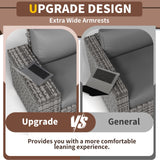 Poteban 6 Pieces Patio Furniture Set, Wide Arm Outdoor Patio Sectional Couch Set, All Weather Wicker Rattan Conversation Set w/Cushions and Glass Table and Waterproof Cover, Grey & Grey Poteban