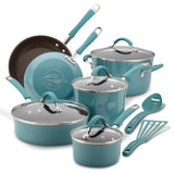Rachael Ray Cucina Nonstick Cookware Pots and Pans Set, 12 Piece, Agave Blue Rachael Ray