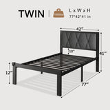 Einhomn Twin Size Metal Bed Frame, Platform Bed with Upholstered Button Tufted Headboard, 12" Underbed Storage, Steel Slats Support, No Box Spring Needed, Easy Assembly, Noise-Free, Dark Grey Einhomn