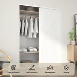 JUBEST 60"(Double 31") x80" Sliding Closet Door, K Style MDF Bypass Closet Door with Hardware Kit & Matching Fascia, Preassembled Solid Wood Slab with Water-Proof PVC Surface, Easy to Install, White JUBEST