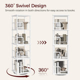 MAHANCRIS 4-Tier Rotating Bookshelf, Freestanding Corner Bookshelf, 360° Spinning Bookcase, Industrial Style Storage Rack with Rails, for Living Room, Bedroom, Study, White BKWT1501 MAHANCRIS