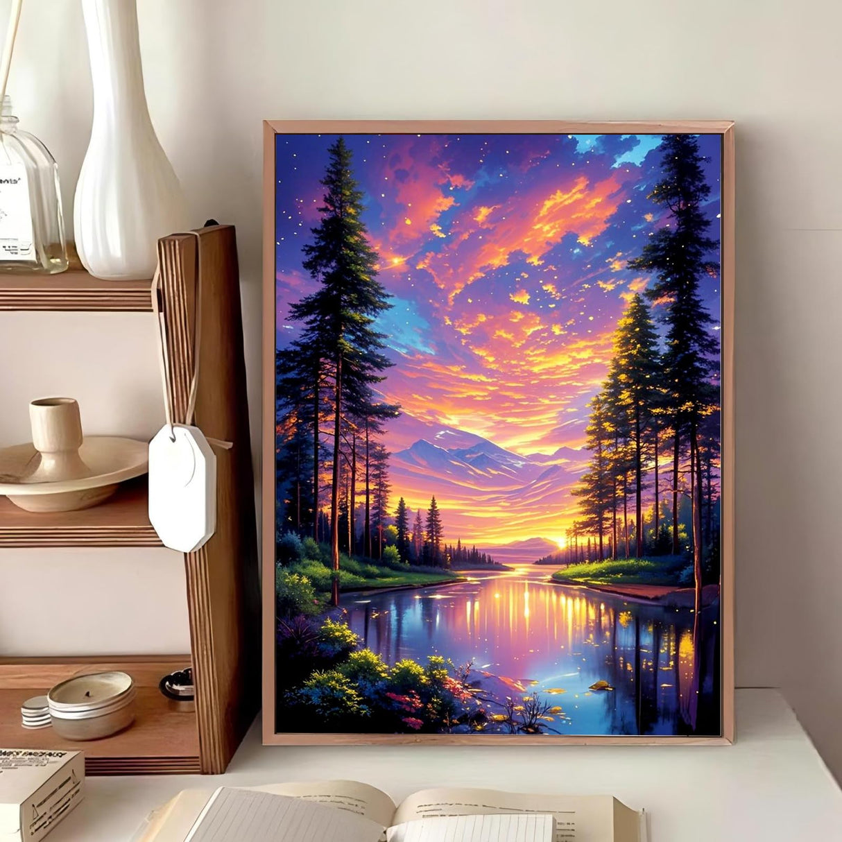 Reivworl Landscape Diamond Art Kits for Adults, Sunset Diamond Painting Kits, Gem Art Kit for Gifts and Home Interior Decor 12x16 Inch Reivworl