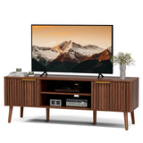 TV Stand for Living Room, Mid Century Modern Entertainment Center for 55/60/65 inch TVs, TV Console with Fluted Door Cabinets and Open Shelves, for Bedroom, Walnut LCRBOL