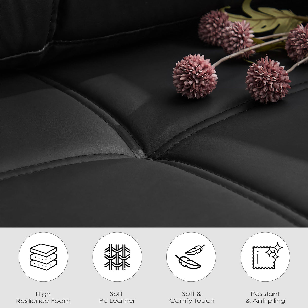 TYBOATLE 88" W Faux Leather Couches for Living Room w/Side Pockets, Mid-Century Modern Tufted Comfy Leather Couch w/USB and Wider Arms, 3 Seater Sofa for Office, Apartment, Bedroom, Black TYBOATLE