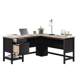 Sauder Cottage Road L Shaped Desk Computer Desk with Drawers, Home Office Desk with Optional File Cabinet Storage, Cable Management, in Raven Oak Finish Sauder