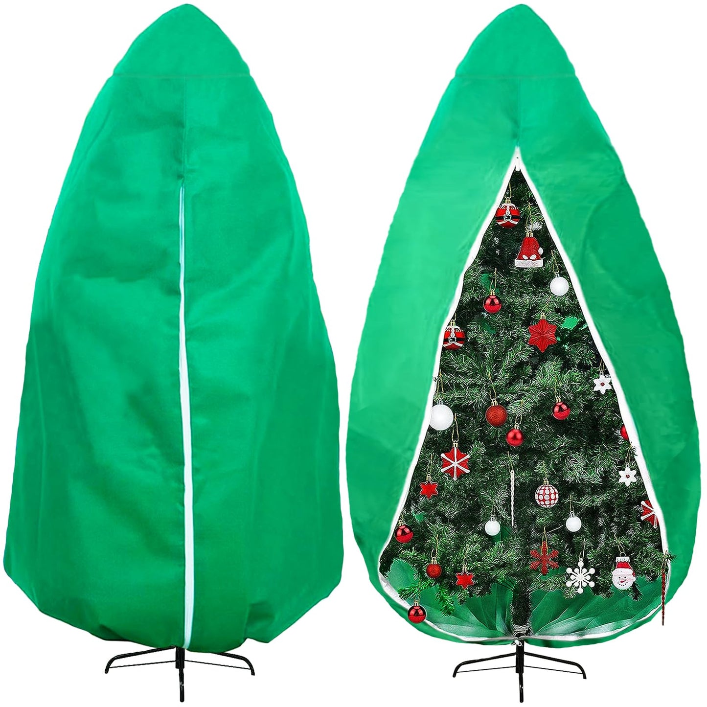 Upright Christmas Tree Storage Bag, Christmas Tree Cover for Up to 9 Foot Standing Artificial Tree with Ornaments, Large Holiday Assembled Xmas Tree Dustproof Bag with Zipper & Drawstring(Green)