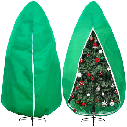 Upright Christmas Tree Storage Bag, Christmas Tree Cover for Up to 9 Foot Standing Artificial Tree with Ornaments, Large Holiday Assembled Xmas Tree Dustproof Bag with Zipper & Drawstring(Green)