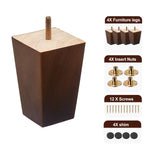 SHANJUE Wood Furniture Legs 4 inch Sofa Legs Set of 4,Square Brown Couch feet,Mid Century Chair Legs,Replacement Couch Legs, for Dresser Legs Sideboard Recliner Coffee Table SHANJUE