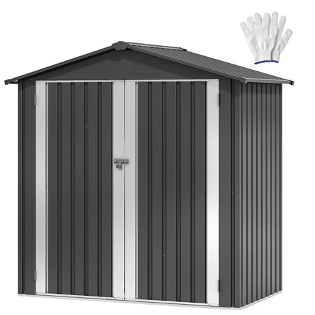 DWVO 6x4ft Outdoor Storage Shed, Weatherproof Tool Shed w/Locking Entry & Ventilation for Grass Cutter, Bike, Equipment, Courtyard, Garden (Dark Gray) DWVO