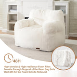 Hobestluk Bean Bag Chair for Adult Small Bean Bag Chairs with Arms Furry Beanbag Chair with Foam Filler Stuffed Bean Bag Sofa for Reading in Bedroom Living Room and Dorms(White) Hobestluk