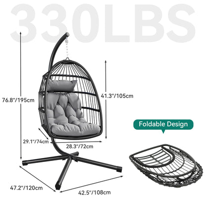 YITAHOME Hanging Egg Swing Chair with Stand Egg Chair Wicker Indoor Outdoor Hammock Egg Chair with Cushions 330lbs for Patio, Bedroom, Garden and Balcony, Dark Gray(Stand Included) - WoodArtSupply