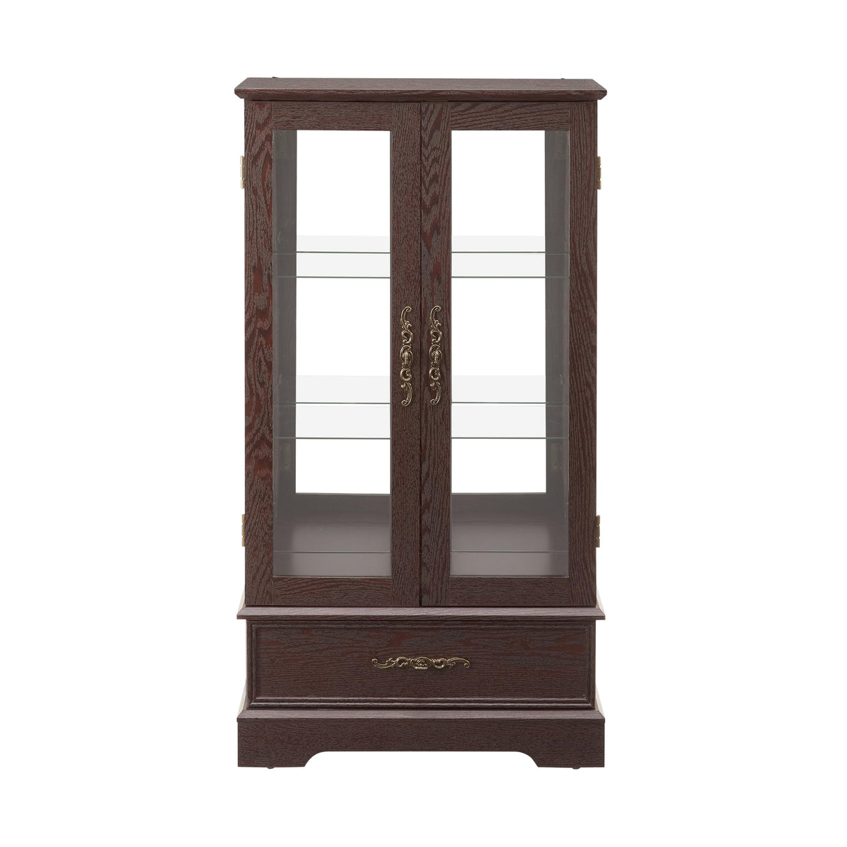 nifoti 47" H Lighted Curio Cabinet Display Case, Glass Cabinet with Adjustable Shelves,Tempered Glass Door and Drawer, Wooden Curio Cabinet with Mirrored Back Pane for Living Room (Dark Cherry) nifoti