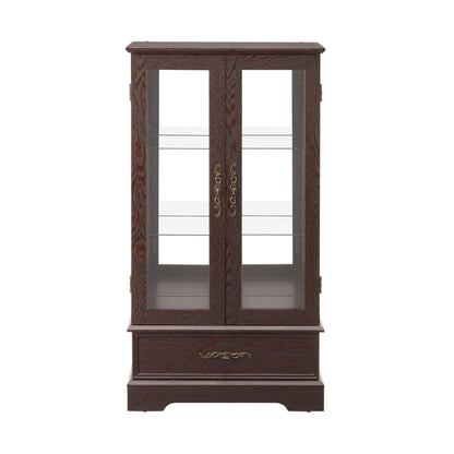 nifoti 47" H Lighted Curio Cabinet Display Case, Glass Cabinet with Adjustable Shelves,Tempered Glass Door and Drawer, Wooden Curio Cabinet with Mirrored Back Pane for Living Room (Dark Cherry)