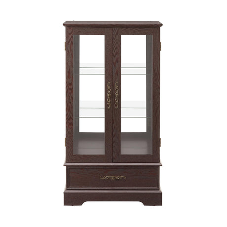 nifoti 47" H Lighted Curio Cabinet Display Case, Glass Cabinet with Adjustable Shelves,Tempered Glass Door and Drawer, Wooden Curio Cabinet with Mirrored Back Pane for Living Room (Dark Cherry) nifoti