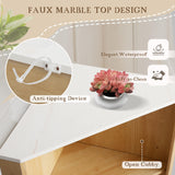 Grepatio Fluted Corner Cabinet, 68" Tall Corner Storage Cabinet with 2 Door & 4 Adjustable Shelves, Freestanding Bathroom Shelf, Faux Marble Top, Curved Profile Design for Bathroom, Kitchen Grepatio