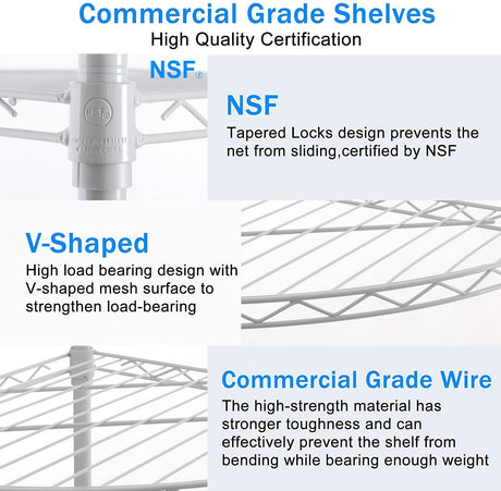 6 Tier NSF Metal Corner Shelf Wire Shelving Unit, 420lbs Capacity Heavy Duty Adjustable Storage Rack with Shelf Liners for Closet Kitchen Bathroom Garage Basement, 72" H x 18" L x 18" D - White pouseayar