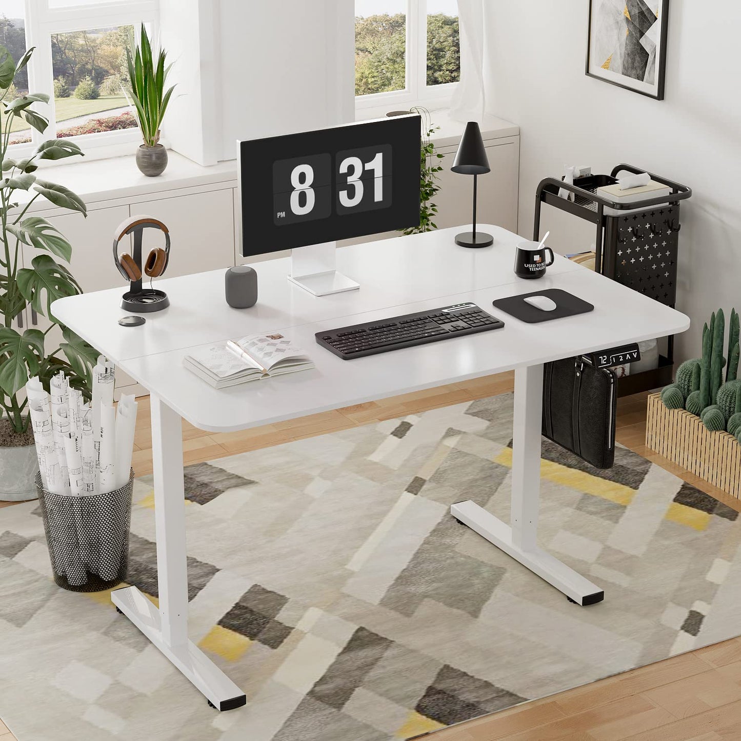 YESHOMY Height Adjustable Electric Standing Desk 48 inch Computer Table, Home Office Workstation, 48in, White Leg/White Top - WoodArtSupply