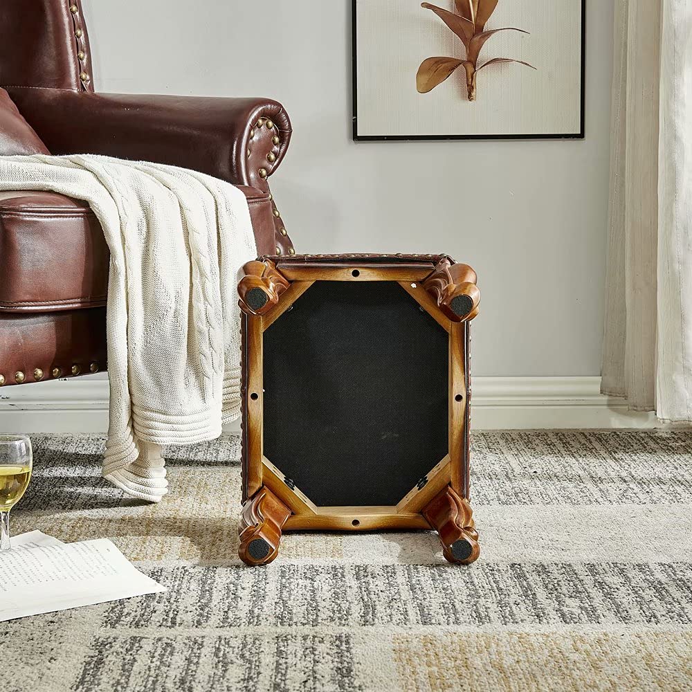 ZIRKOOON Wooden Foot Stool Square Rubberwood Ottoman Footrest Leather Cushion Sofa Stool for Living Room, Bedroom, Simple Assembly (Brown) ZIRKOOON