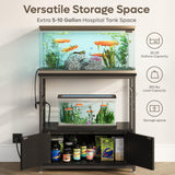 Bestier 20-29 Gallon Fish Tank Stand with Power Outlets, Metal Long Aquarium Stand with Storage Cabinet, 31x15 Reptile Terrarium Stand with Horizontal Gold Line, Stainless Hooks, 350 Lbs(Black) Bestier