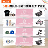 VEVOR Heat Press Machine, 5 in 1 Heat Transfer Machine with 30 oz Tumbler Press, 15 x 15 inch, 360° Swing Away Digital T-Shirt Pressing Machine, Teflon Coating, for T-Shirts/Mugs/Hats/Plates, Black VEVOR