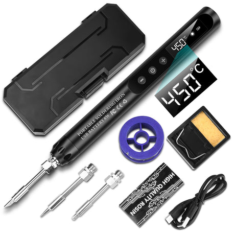 Diymore Mini Portable Soldering Iron Small,DC5V 8W 800MAH Cordless Soldering Iron Kit B2 Solder Tip Type C Cable for Precision Repair LCD Digital Adjustable Temperature Soldering Gun 392-842℉ Black diymore