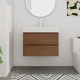 30 inch Bathroom Vanity with Sink, Modern Single Sink Bathroom Vanity, 30" Floating Vanity Bathroom Wall Mounted Bathroom Vanity Cabinet with Soft Close Drawers & Thick Edge Resin Sink, Brown Oak Minheola