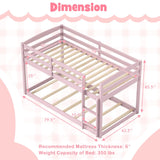 KOMFOTT Low Bunk Bed Twin Over Twin, Solid Wood Bunk Bed Frame with Built-in Ladder & Safety Guardrails, Space-Saving Low Bunk Bed for Kids, Teens, No Box Spring Needed KOMFOTT