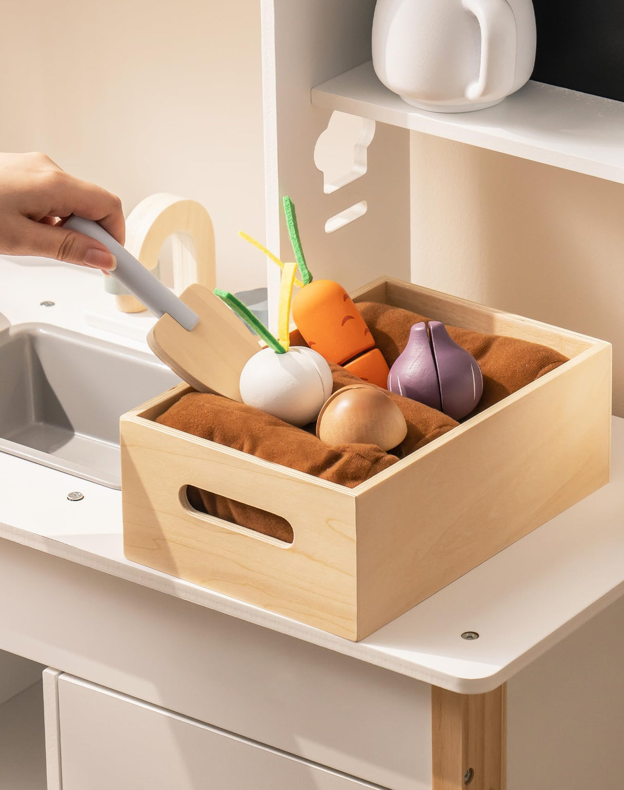 ROBOTIME Play Kitchen for Kids, Wooden Kids Play Kitchen Playset with Cutting Toy Food Set, Toaster and Toddler Gardening Sets- Toddlers Play Kitchen Gifts for Boys and Girls Ages 3+ ROBOTIME